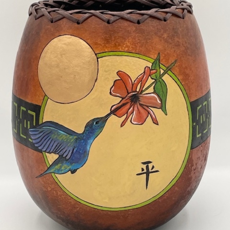 "Peace" - Hummingbird Pot w/Leather Braid Rim "Peace" - Hummingbird Pot w/Leather Braid Rim